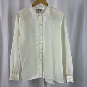 Vintage Hunts Point Size 10 Lace Beaded Collar Satin Fabric Button Blouse Cuff